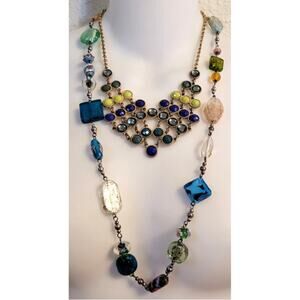 Fused Glass Ocean Beachy Coastal Beaded Bib Necklace Lot Blue Green Summer Girl